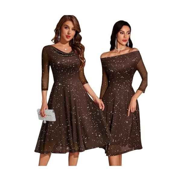 Sparkly Cowl-Neck Three-Quarter-Sleeve Dress
