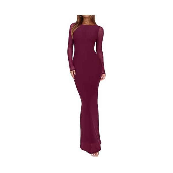 Floral Mesh Long-Sleeve Bodycon Maxi Dress