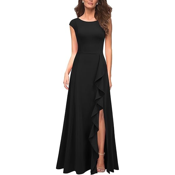 Ruffle-Sleeve Split Maxi Dress with Pockets