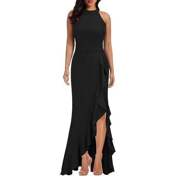 High-Neck Mermaid Slit Maxi Dress