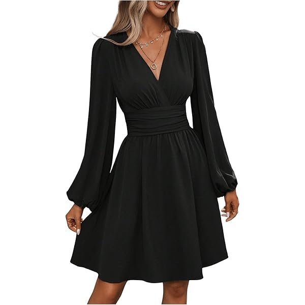 Long-Sleeve V-Neck A-Line Mini Dress