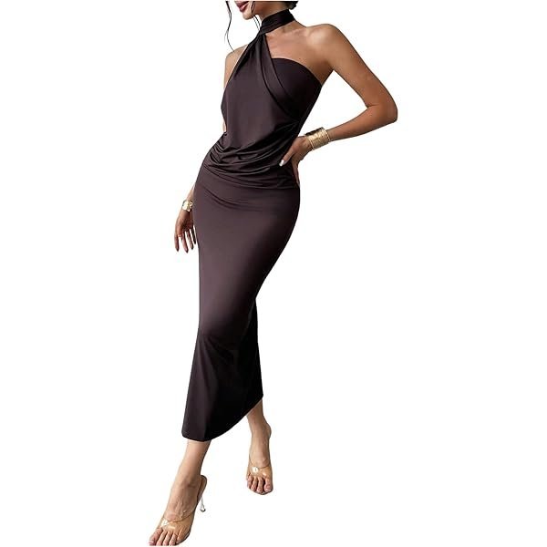 One-Shoulder Ruched Backless Maxi Dress