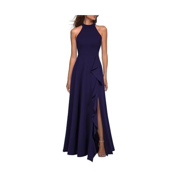 High-Neck Slit Formal Maxi Dress