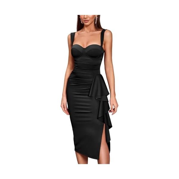 Ruched Sleeveless Midi Dress with Built-In Bra