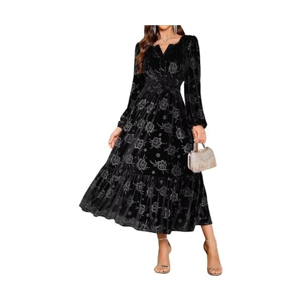 Long-Sleeve Velvet V-Neck Maxi Dress