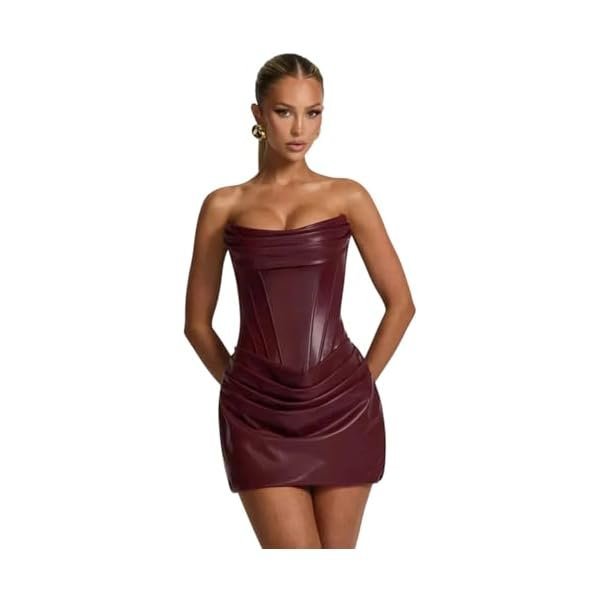 Vegan Leather Pleated Strapless Mini Dress